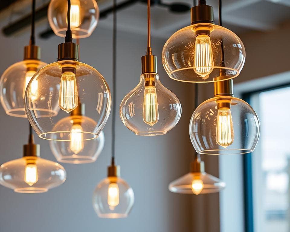 Hanglampen met een transparante glazen kap