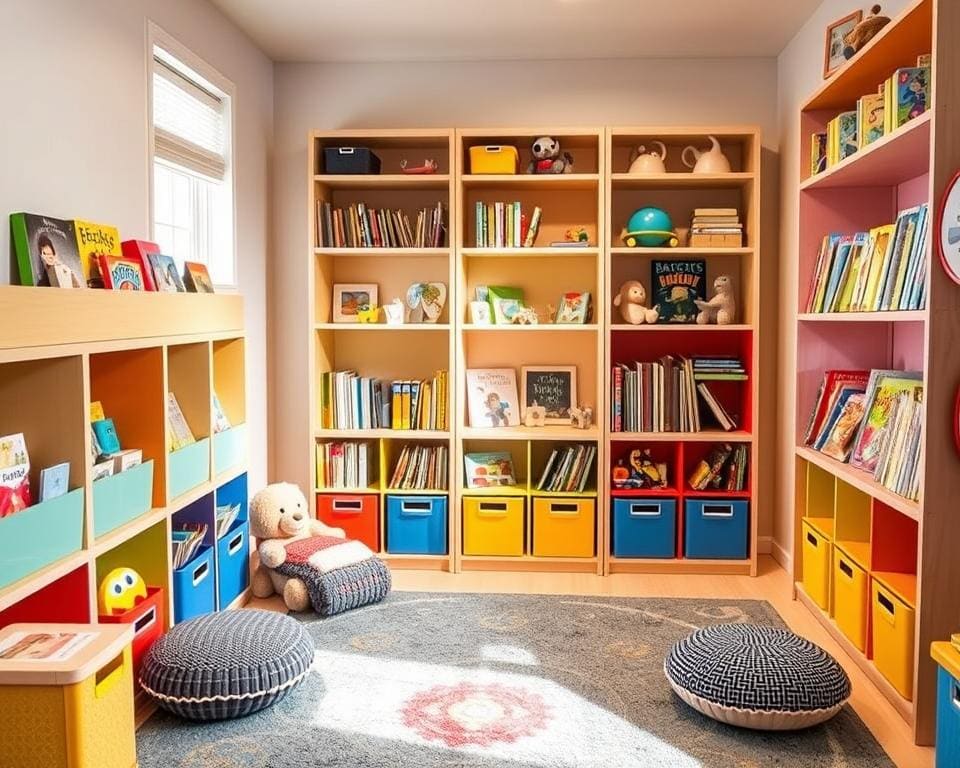 Kinderboekenrekken met ingebouwde opbergbakken
