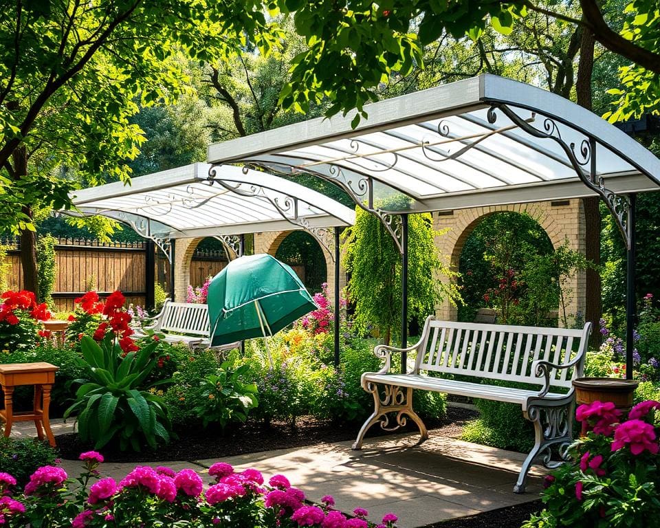 Tuinbanken met een ingebouwde regenkap
