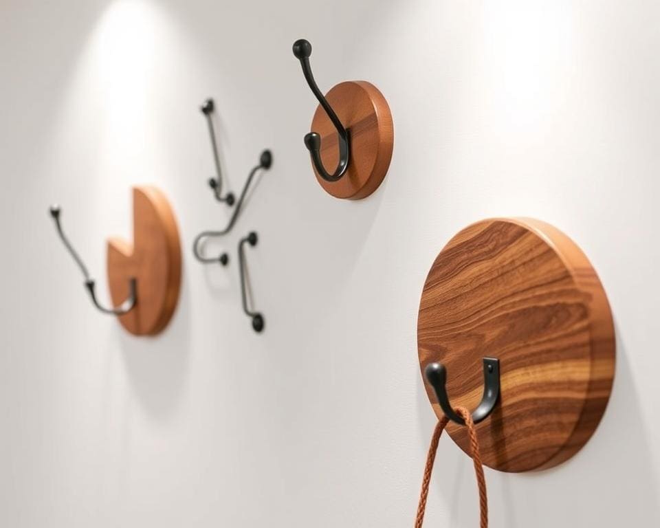 Wandhaken met een decoratief houten accent