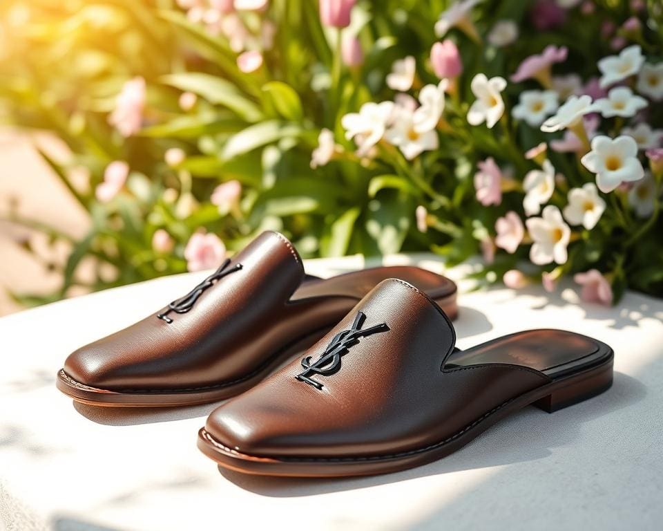 Saint Laurent leren slippers: Voor een verfijnde zomerstijl
